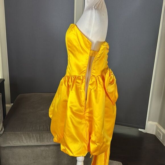 Short Yellow Strapless Homecoming Prom Dress Corset Back Bow Puffy Skirt Size M - Picture 8 of 14